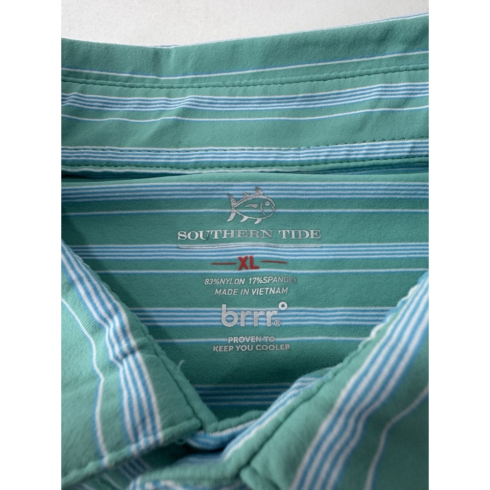 Southern Tide brrr Performance Polo Shirt Mens XL Green Striped Stretch Golf